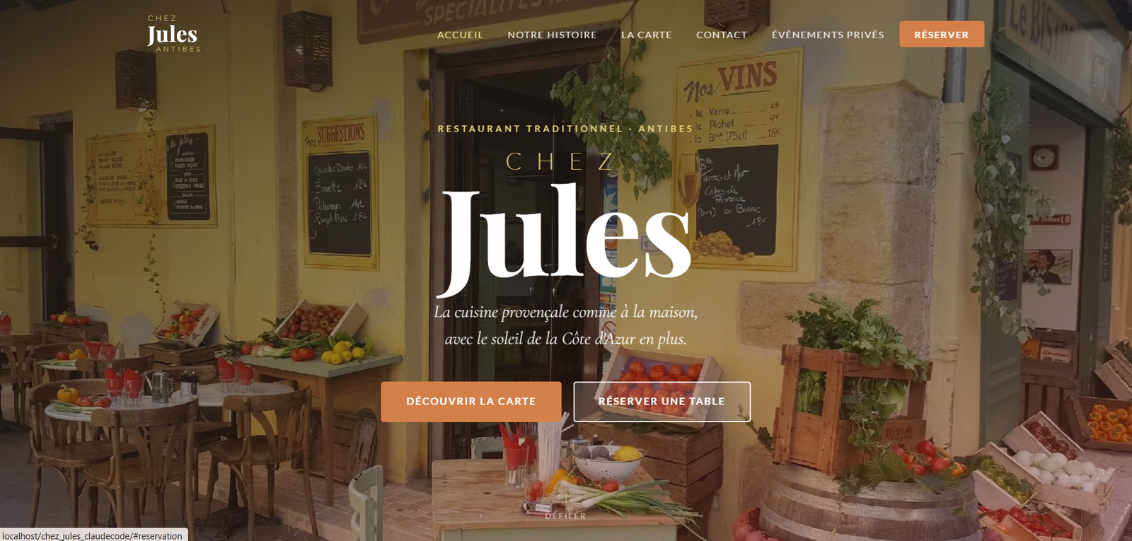 Chez Jules Antibes - site vitrine créé par Syelem Dev, développeur web Nice